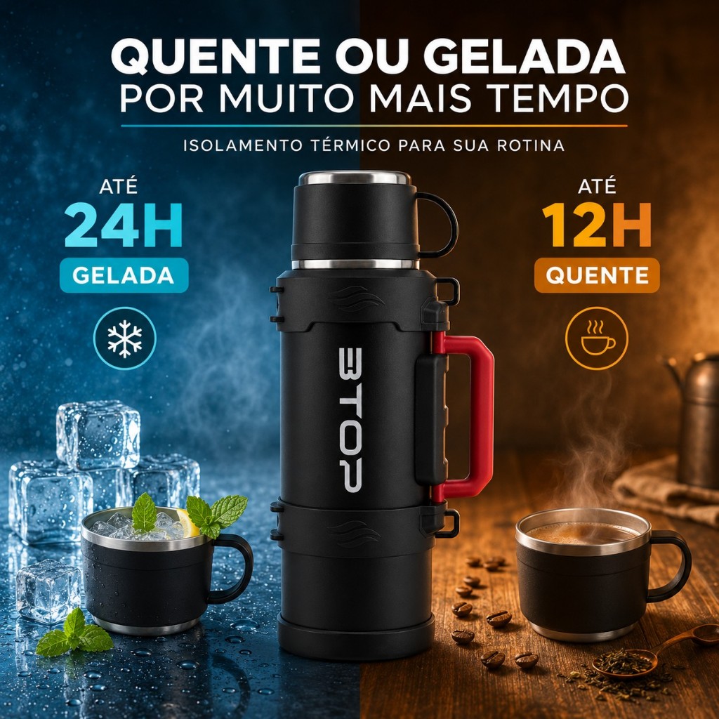 Garrafa Térmica 2 litros Inox 316 Tampa Copo Alça Robusta