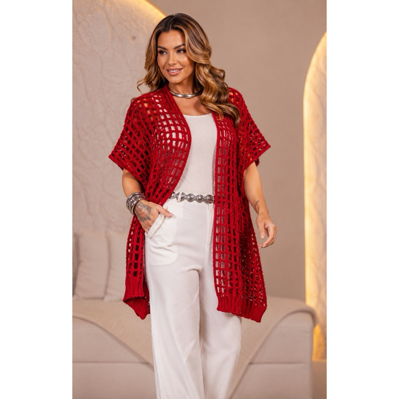 kimono Tricot Peças Ampla Composição Look Acessórios Charmosos Elegante