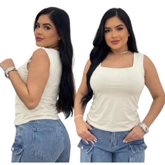 Blusinha Casual Feminina Regata Tecido Suplex Decote Quadrado Macio Premium Cores Lindas Unico Pop