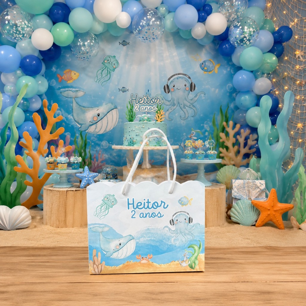 SACOLINHA FUNDO MAR Personalizado | Sacolinha | Lembrancinha | Aniversário FUNDO MAR menino