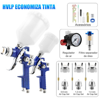 Kit Pistola de Pintura HVLP 2 Unidades 3 Bicos Regulador Pressão Filtro Separador Água Óleo Para Oficina Automotiva