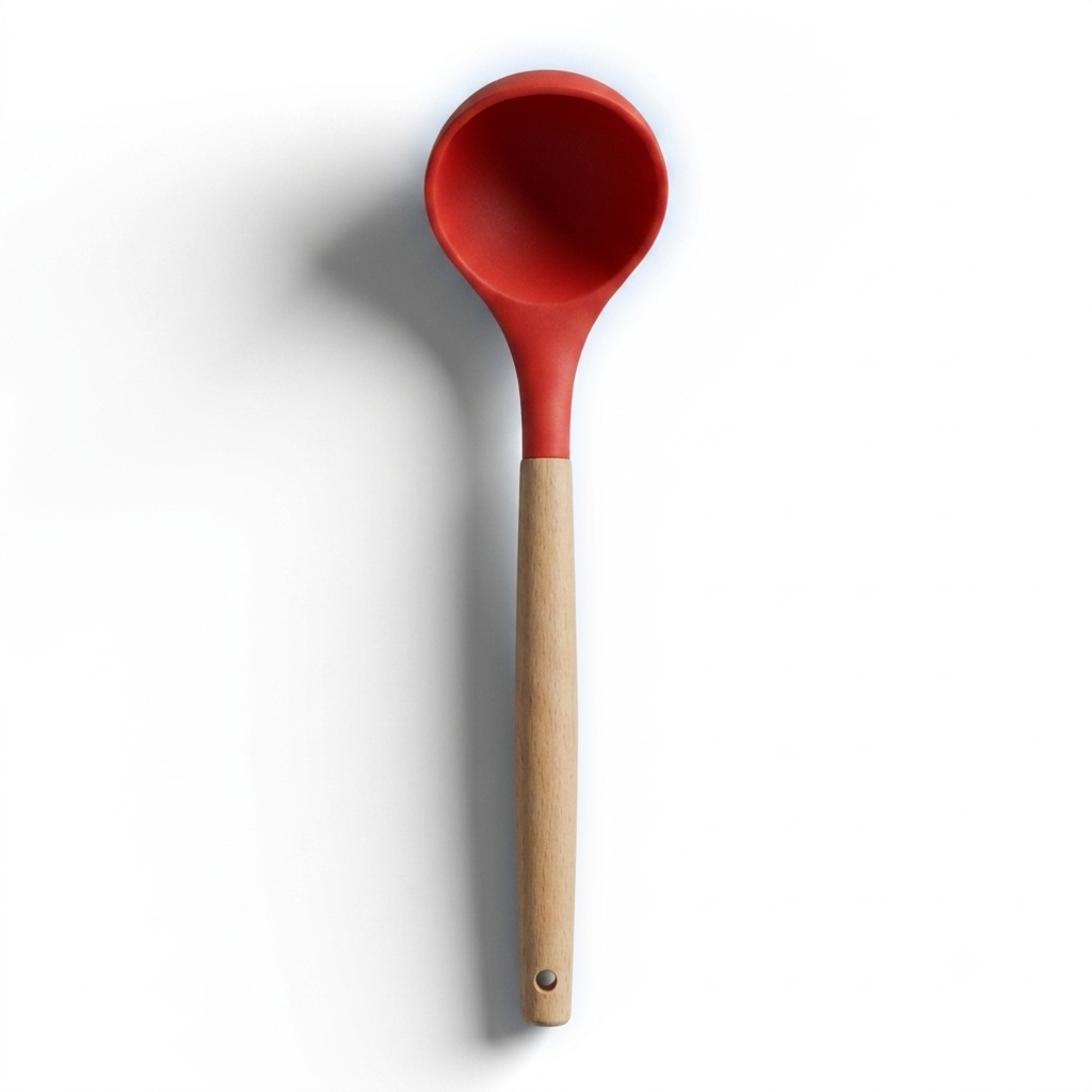 Concha de Silicone Vermelha 30,8cm com Cabo de Madeira Resistente Utensílio de Cozinha Antiaderente Premium Durável
