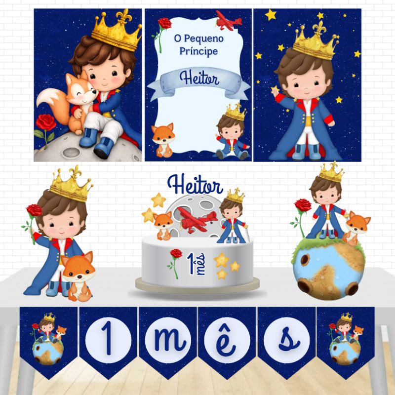 Kit Festa Só um Bolinho-Pequeno Príncipe- Decoração Aniversário/Mesversario infantil menino-Kit Personalizado completo