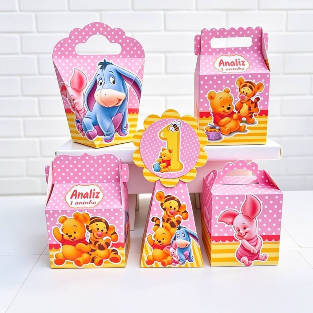 URSINHO POOH ROSA KIT Pegue e Monte Lembrancinha De Festa Lembrancinha Personalizada Festa Infantil