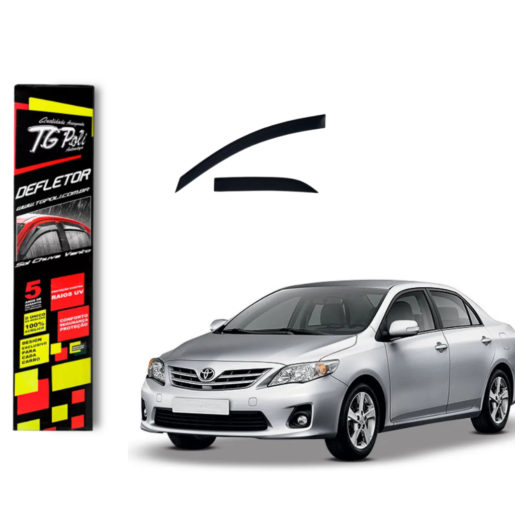 Calha de Chuva Toyota Corolla Sedan 2008 a 2014 TG Poli Defletor 4 portas Protetor Janelas Fumê