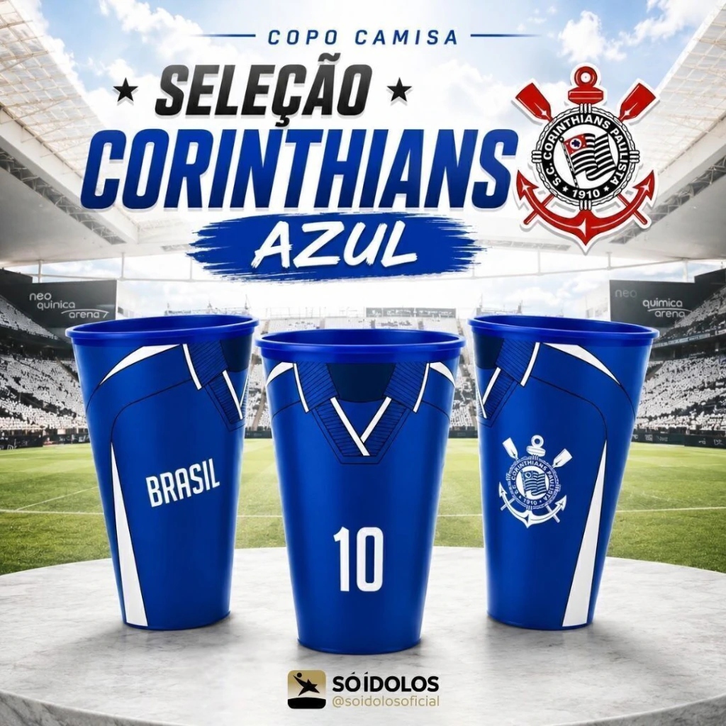 Copo Camisa Seleção Corinthians Azul 550ml Licenciado Oficial InMold Pronta Entrega