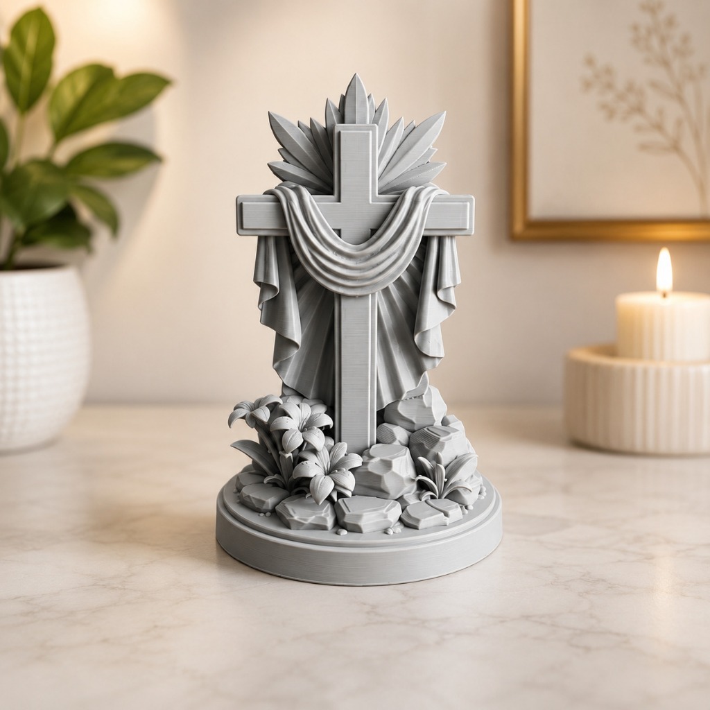 Escultura Cruz Cristã Decorativa com Manto 13cm Decoração Religiosa Católica Presente de Fé