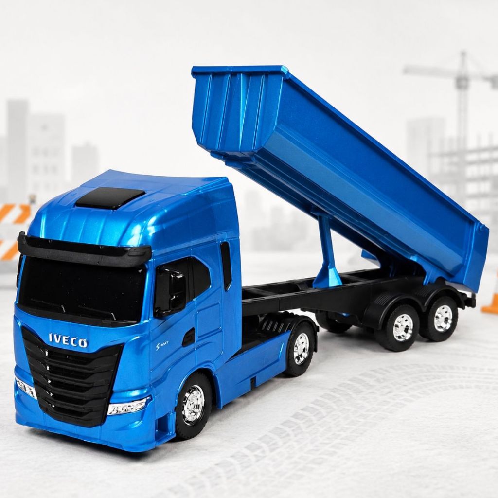Caminhão de Brinquedo Infantil Miniatura Iveco S-Way Carreta Basculante Escala 1:30 41cm Usual