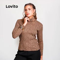 Lovito Blusa Gola Alta de Tricô Moda Feminina Inverno BLB22742304