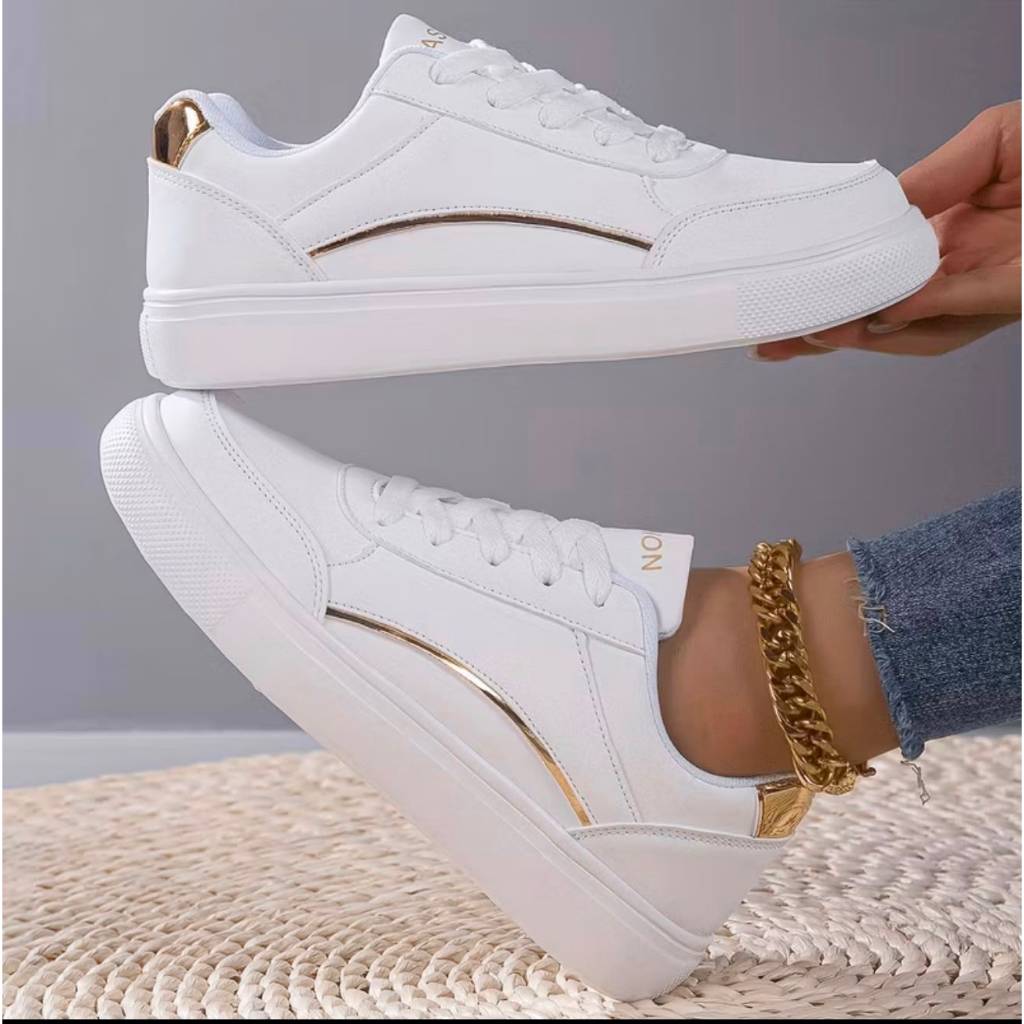 Tênis Casual Branco Couro Feminino Confortável e Leve para Dia a Dia  Estiloso Versátil Moderno Passeio