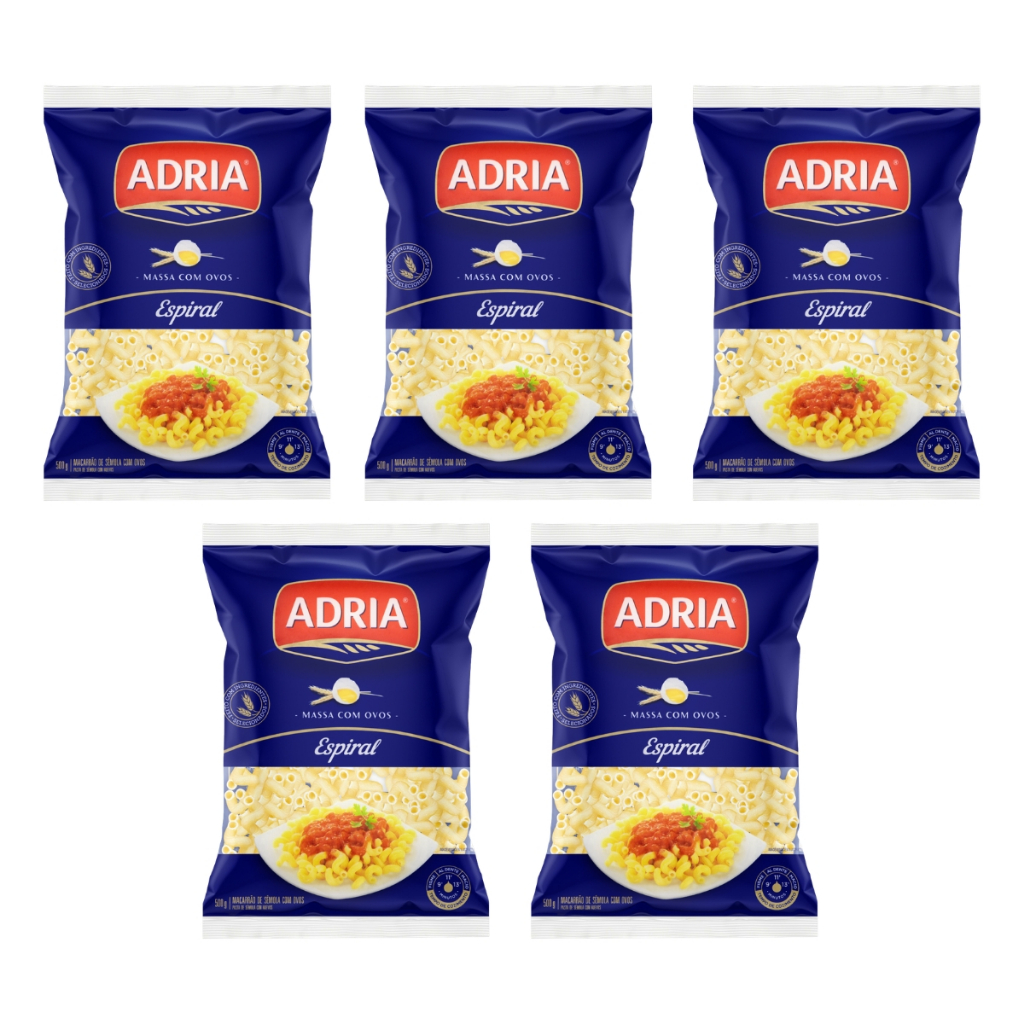 Kit 5un Macarrão com Ovos Adria Parafuso 500g