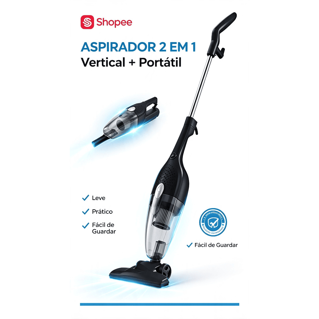 Aspirador de Po Elétrico 2 em 1 Vertical Portátil Fio 110V aspirador potente aspirador para pelos de pets