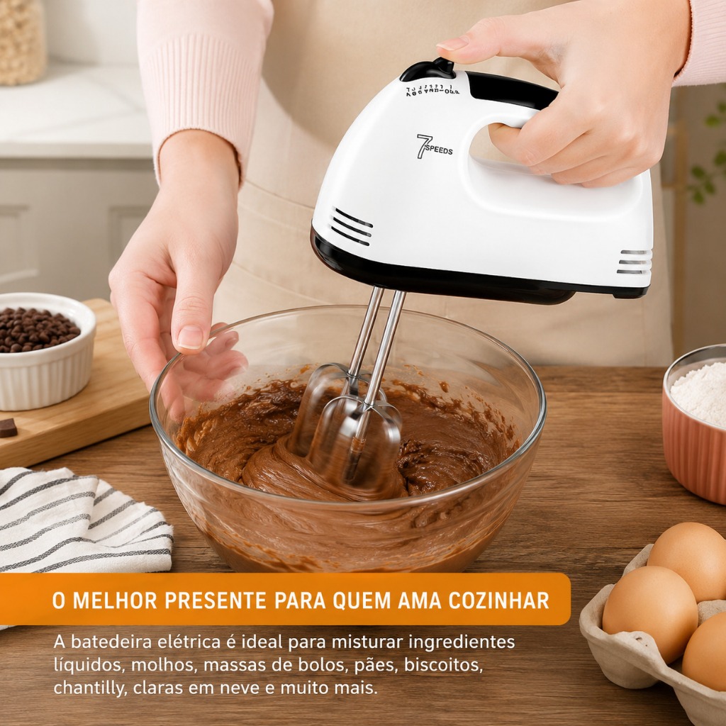 Batedeira Manual Elétrica 7 Velocidades Mixer para Massas Cremes e Sobremesas De Mão Batedor De Ovos