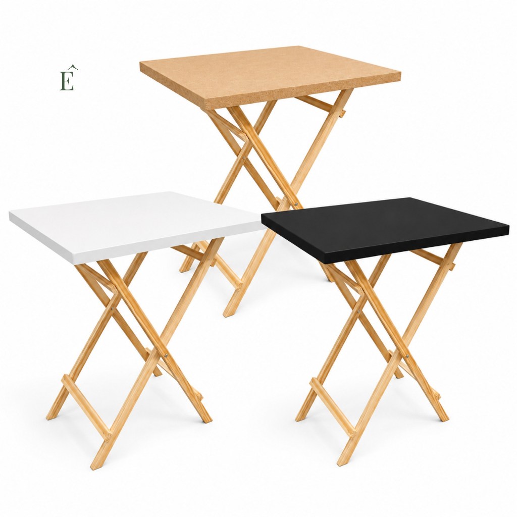 Mesa Cavalete Dobrável Quadrada em Pinus MDF Cru Mesinha Decorativa Compacta Resistente Decoração