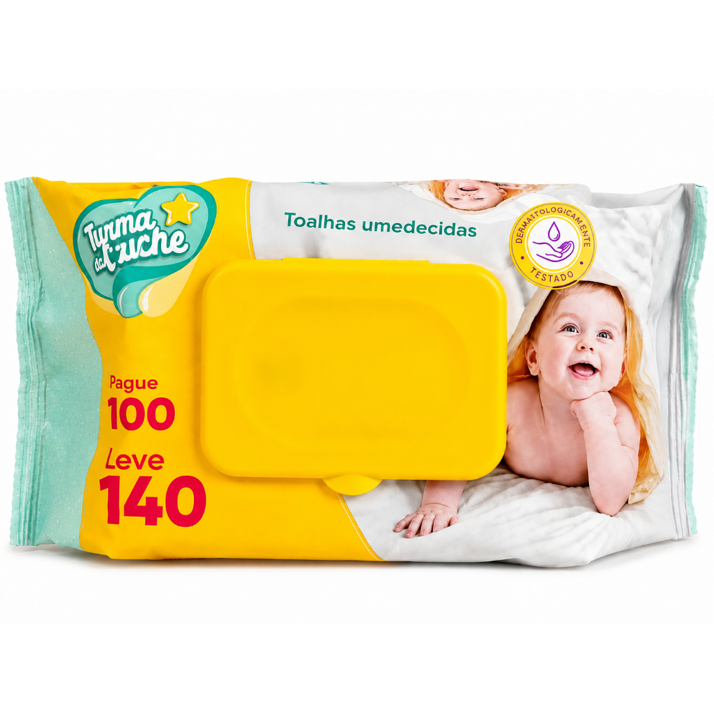 Kit 3 Pacotes de Toalhas Umedecidas Turma da Creche 140 Folhas Lenço Umedecido