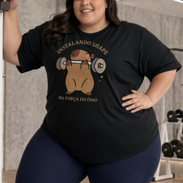 Camisa Camiseta Feminina Academia Treino Capivara Plus Size Envio Rápido Confortável Emagrecimento