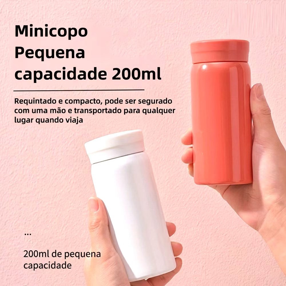 Imagem Mini Garafa Térmica Inox 200ml,Copo de Bolso Portátil,Pequena e Compacta para arro e Viag