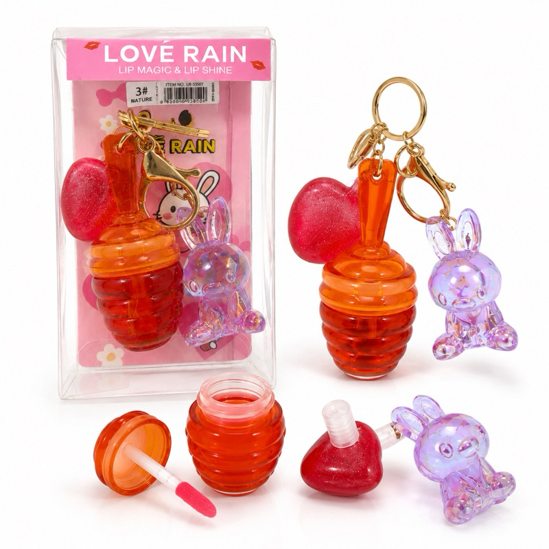 Lip Gloss Love Rain Coelhinho com Chaveiro Brilho Labial Hidratante Textura Leve