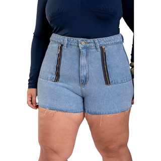 Short Jeans Plus Size Feminino Sem Lycra, Detalhe Barra Refilada Rvt Denim.