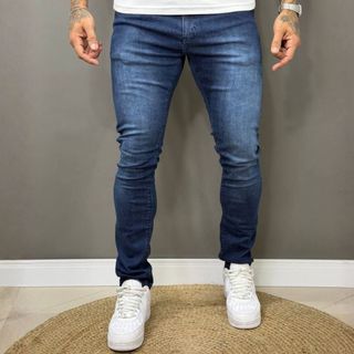 Calça Jeans Masculina Premium Skinny Corte Tradicional Basico com Elastano Jogador Tecido Reforçado