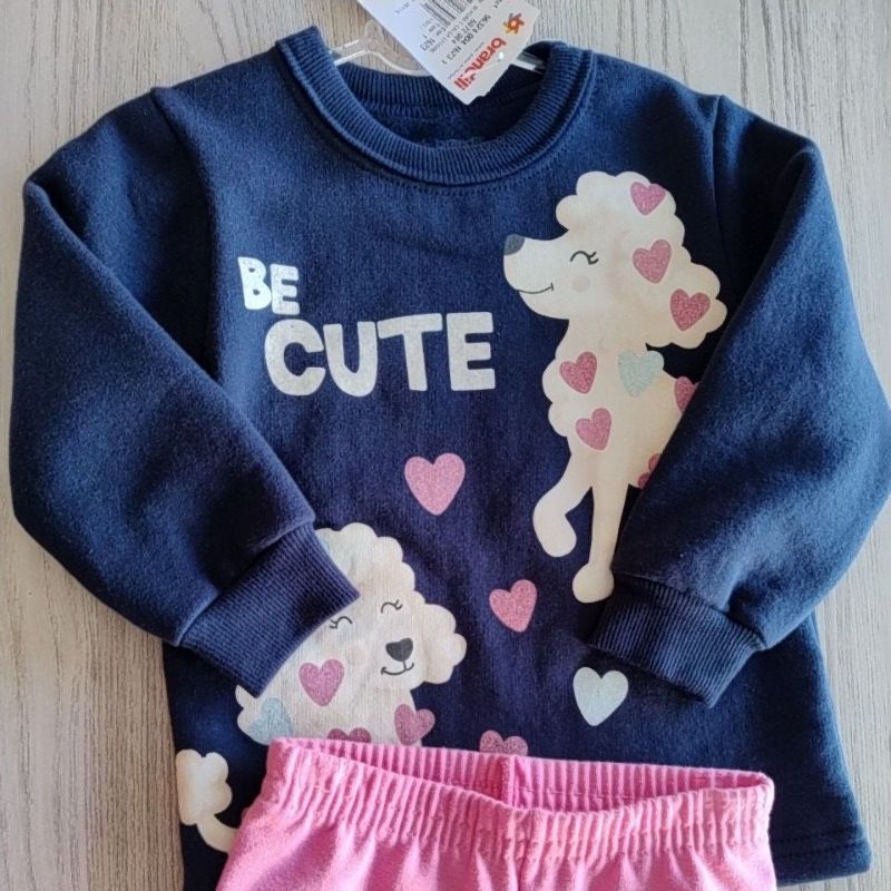 Conjunto de Moletom Infantil Brandili – Blusa sem Capuz + Calça Legging Flanelada!