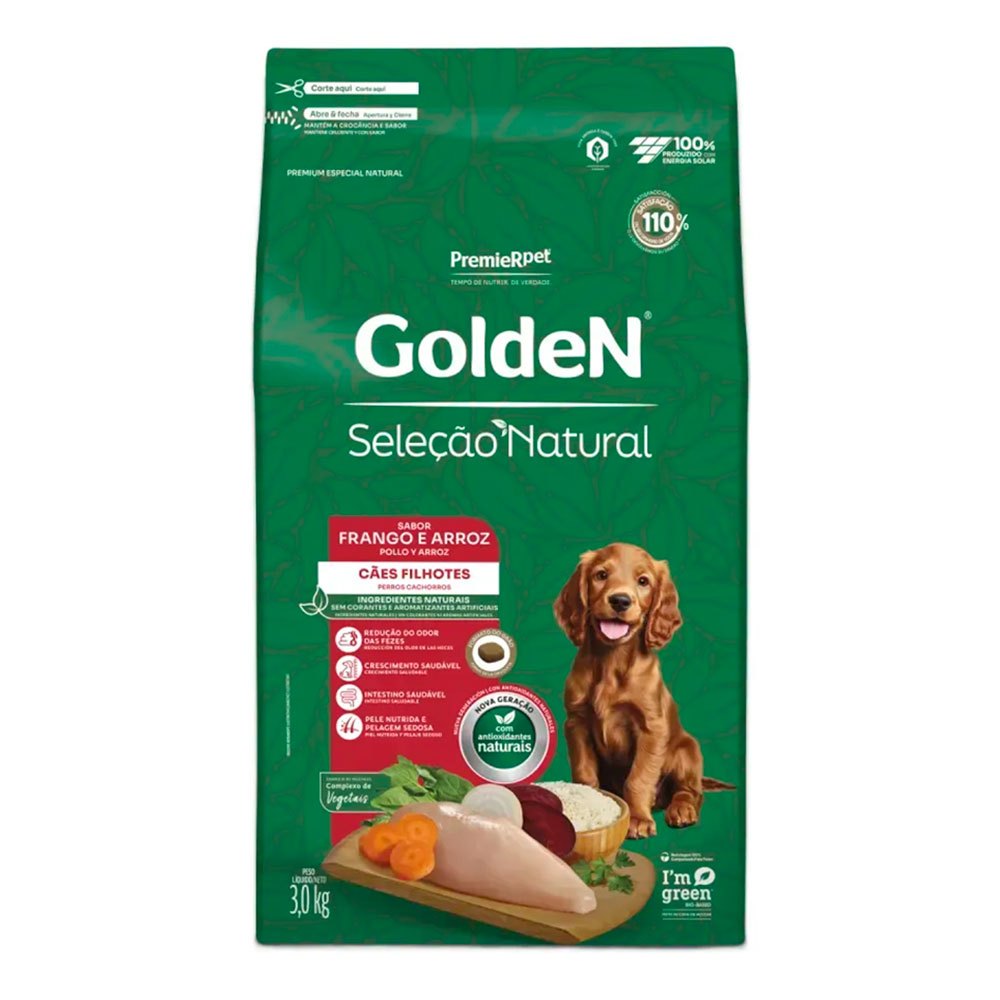 Ração Golden Seleção Natural  Cães Filhotes  Frango 3Kg