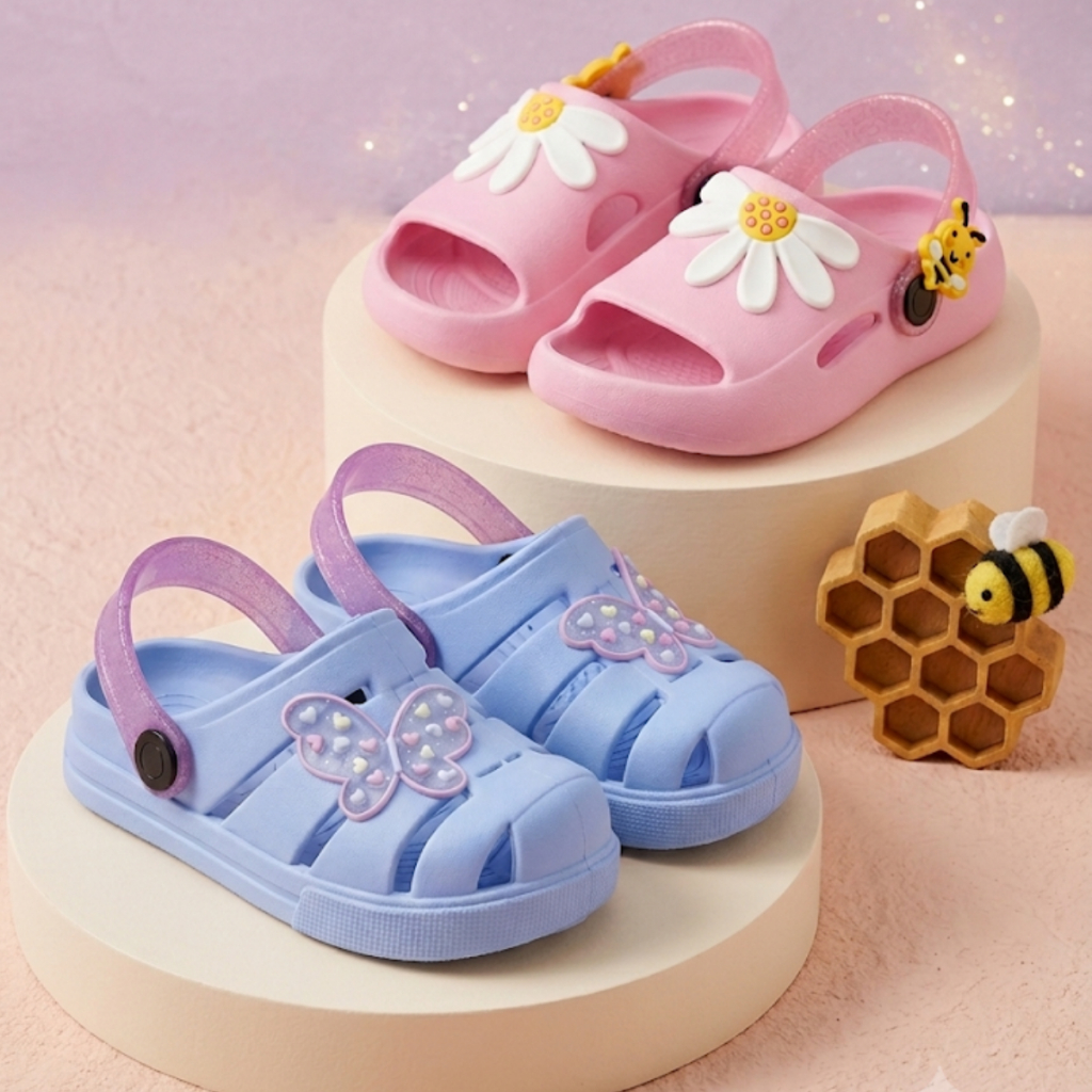 Kit Sandália Feminina Infantil Confortável+Chinelo Nuvem Sllide Menina Verão
