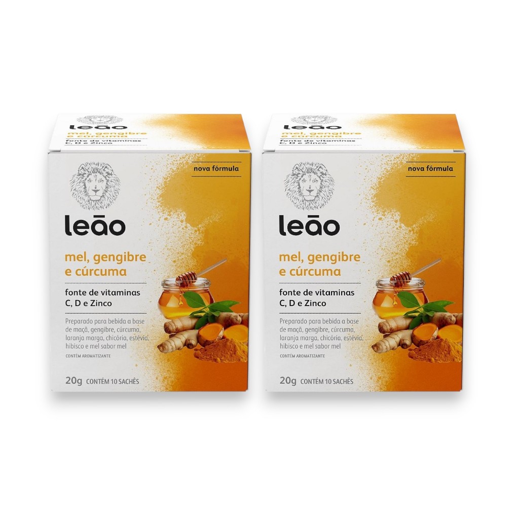 Chá Leão Vitamínico Mel, Gengibre e Cúrcuma - 2 Caixas