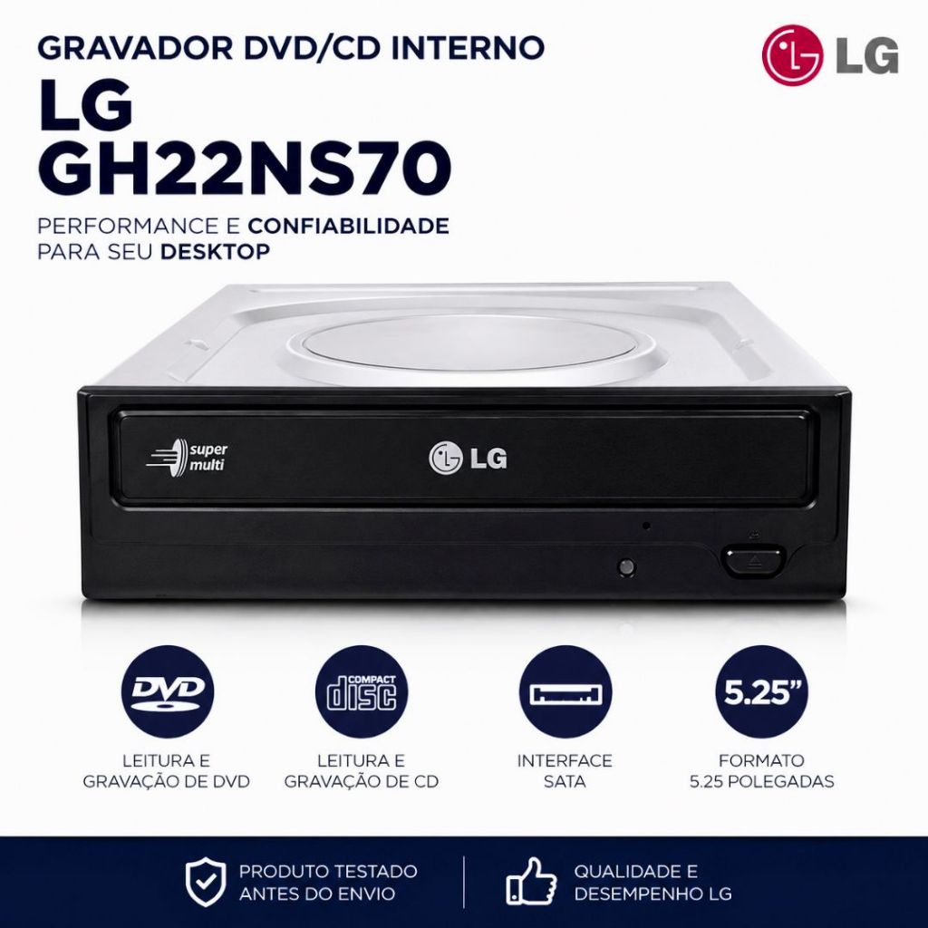 Gravador DVD CD Interno LGQ/SAMSUNG GH22NS70 SATA Preto Desktop PC