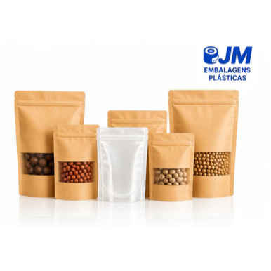 Stand Up Pouch Saco  Hermético C/ Visor Transparente visor kraft fosco Mantimento 10X15 - 15X22 - 12X17 - 14x20 - 18X26