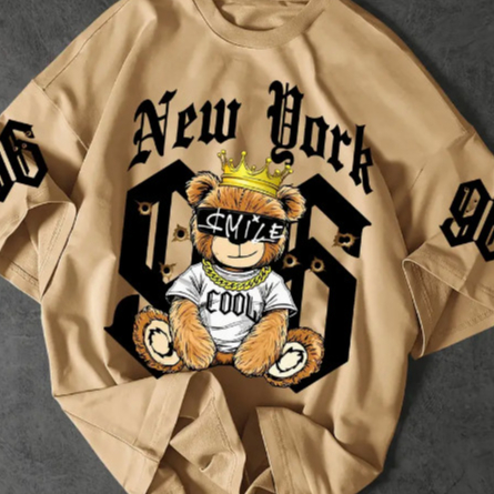 Camiseta Streetwear New York Urso 96 King Óculos Smile  Estilo De Rua Americano
