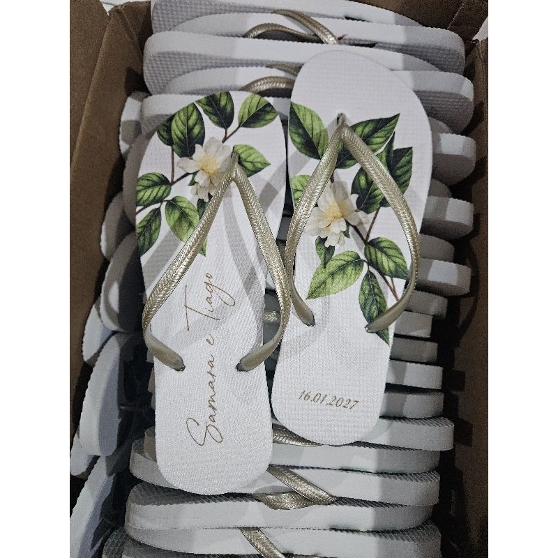 chinelos personalizados casamento verde oliva kit com 100 pares