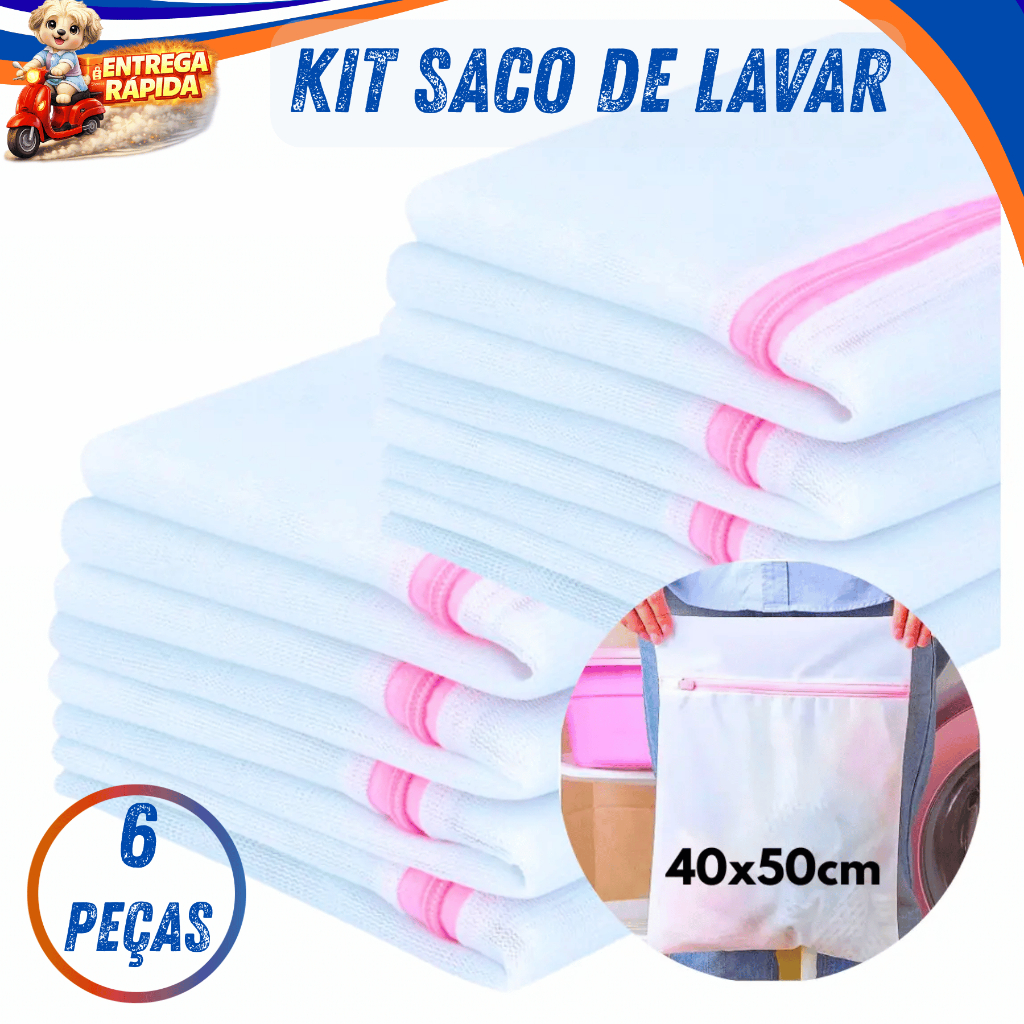 Kits 6 Saco Protetor para Lavar Roupa Delicadas com Zíper Organizador Lavadora e Máquina Roupas Bebe