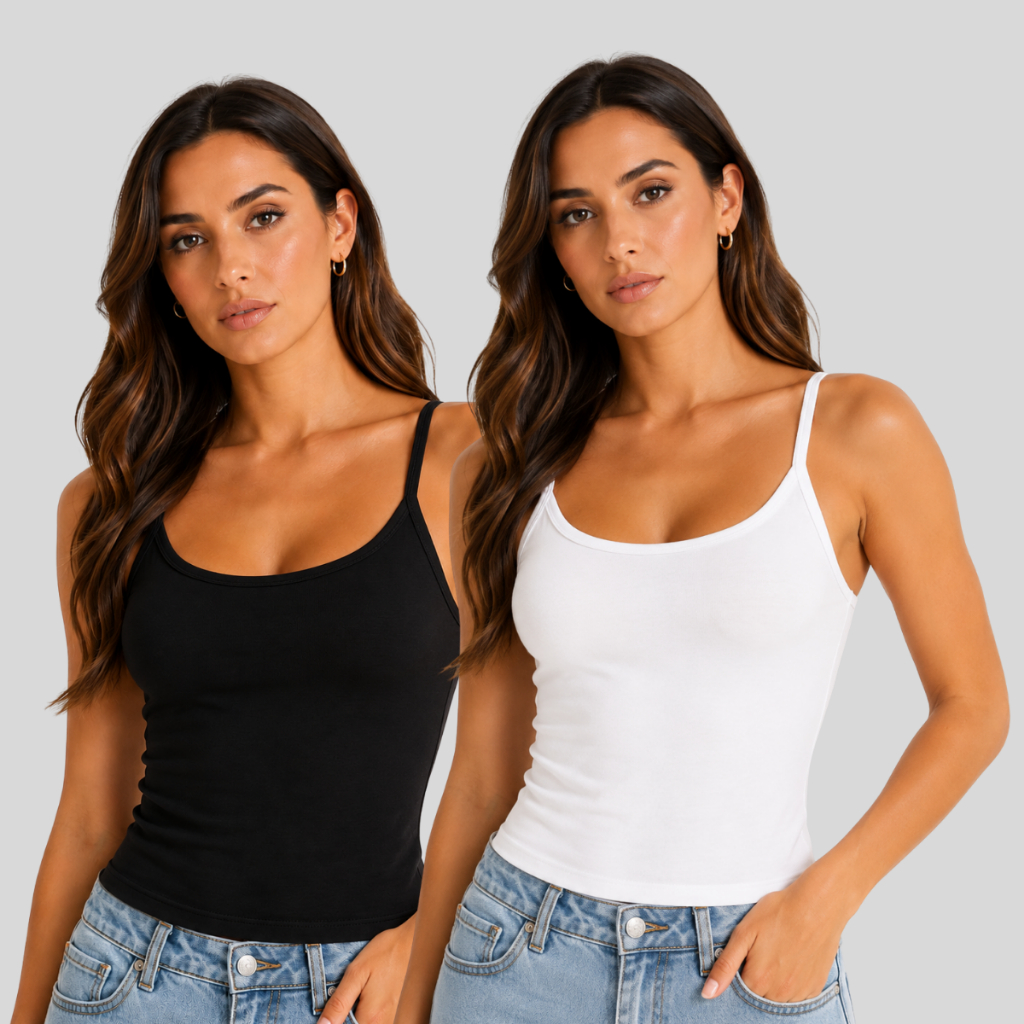 Kit 2 Regatas Femininas Básicas Algodão com Elastano Conforto Premium Preta e Branca