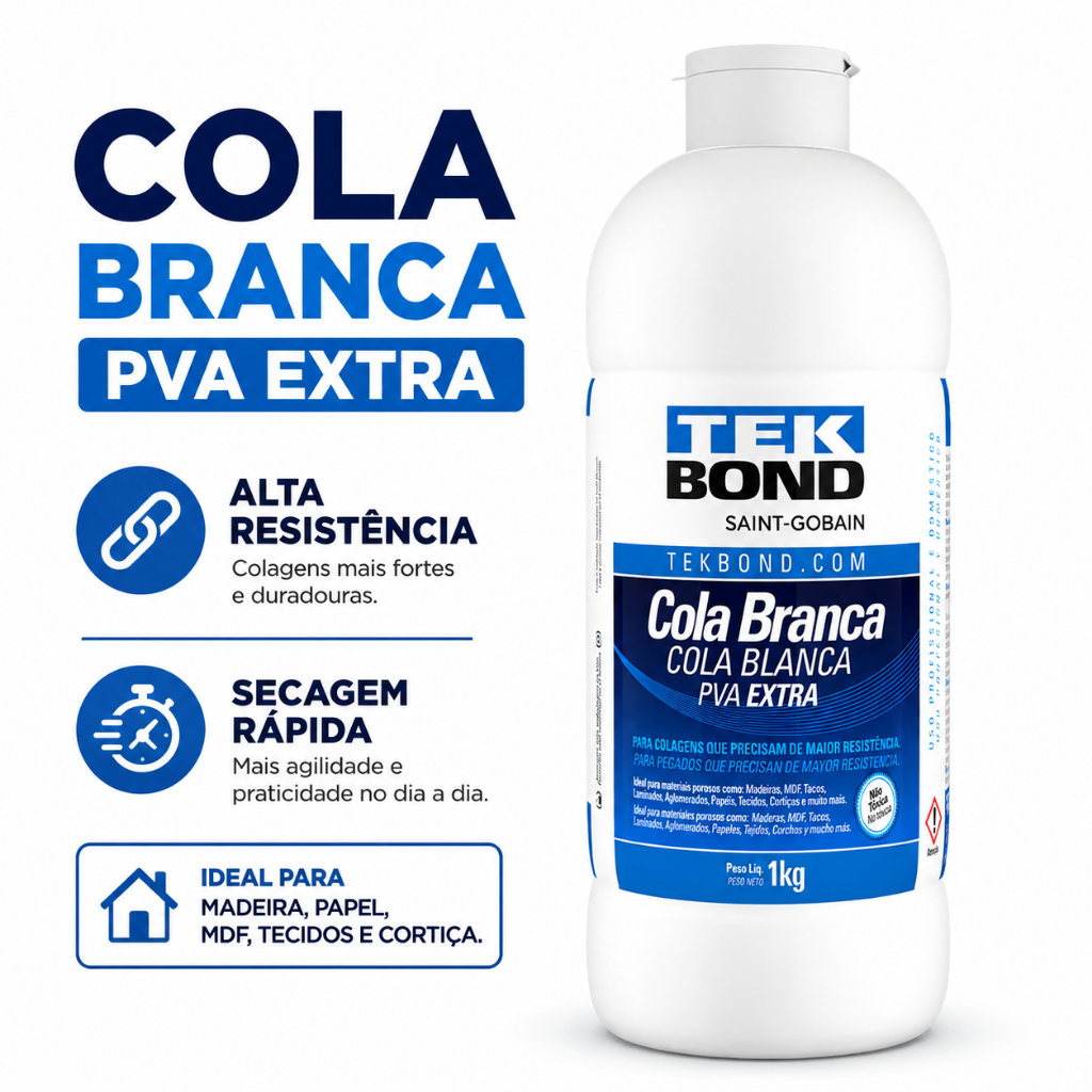 Cola Artesanato Branca Pva Cola de Madeira Branca 1Kg Cola Branca Tek Bond Alta