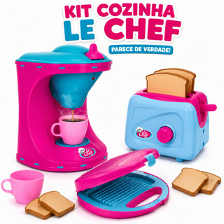 Kit Cozinha Infantil 3 Brinquedo Eletrodomésticos Comidinhas Acessórios Sanduicheira + Torradeira + Cafeteira LE CHEF
