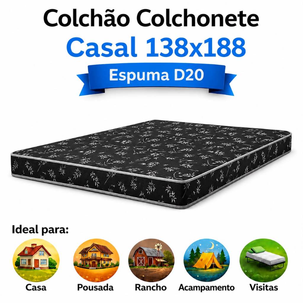 Colchão Colchonete Casal D20 138x188x8cm Estampado Estampas Sortidas Multiuso confortável
