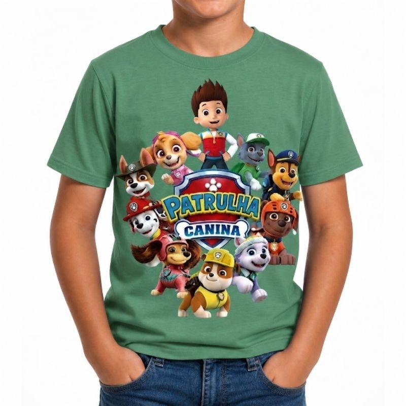 Camiseta Infantil Patrulha Canina Menino Menina 100% Algodão Estampa Colorida Personagens Unissex