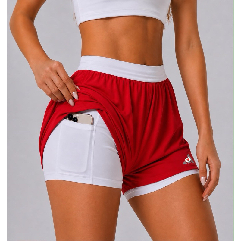 Short Duplo Feminino 2 em 1 com Bolso Cós Alto para Academia Corrida e Caminhada