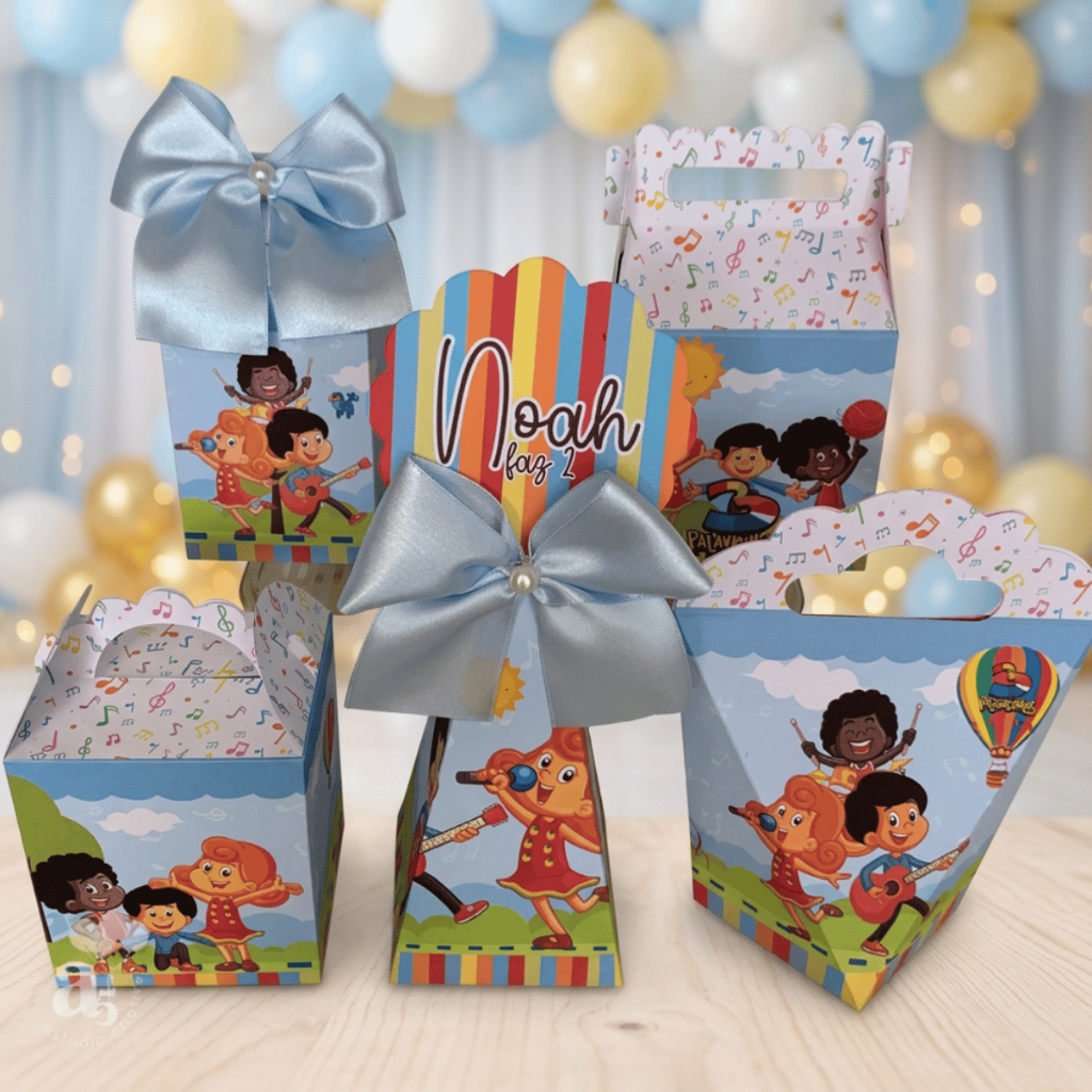 Kit Lembrancinhas 3 PALAVRINHAS Caixinha Festa Personalizada Menino PEGUE E MONTE