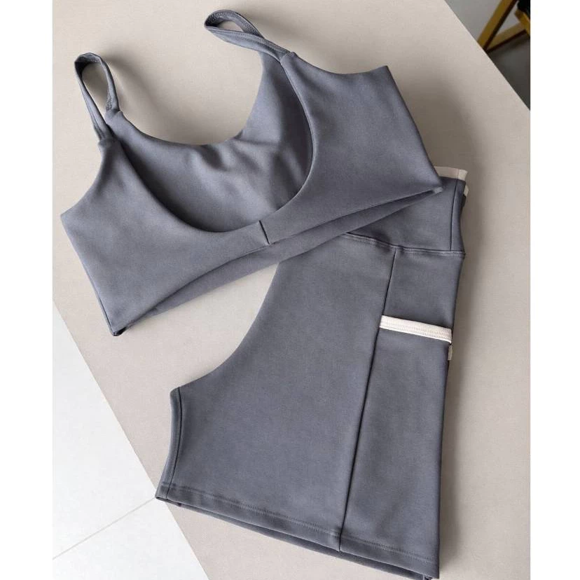 Conjunto Feminino Line Academia Top Costas Nua Bojo Removível Shorts Bolso Grosso Zero Transparência — imagem 1
