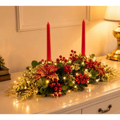 Centro de Mesa Natalino Luxo com Velas | Decoração de Natal Elegante | Centro de Mesa