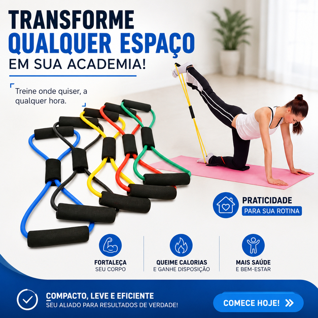 Elástico de Resistência para Exercícios Extensor Fitness Treino Funcional Academia Fisioterapia Ombro Braço Glúteos