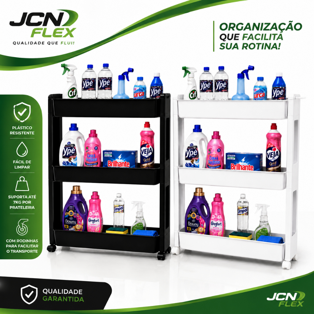 Prateleira Organizadora Multiuso 3 Andares Com Rodinhas Carrinho Organizador Cozinha Banheiro Lavanderia