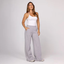 Conjunto Regata Microfibra Branca e Calça de Moletom Mescla com Bolsos Casual Academia Corrida