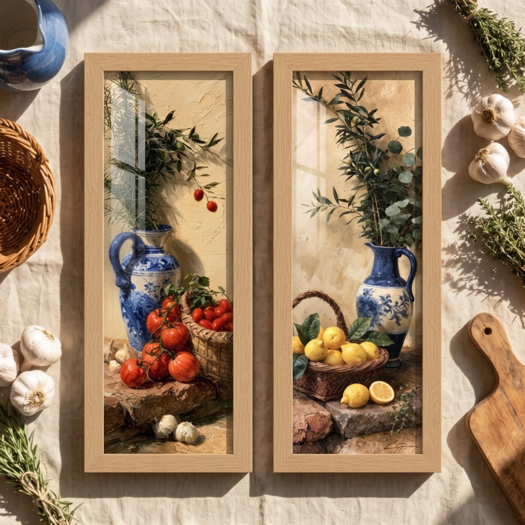 Quadro Decorativo Cozinha Kit 2 Limão Tomate 18x45 Enfeite Parede Gourmet Copa Decoração Casa vidro