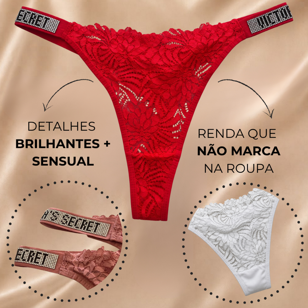 Calcinha Feminina em Renda Fio Dental com Strass Lingerie Sexy Confortável Acabamento Premium Moda Íntima Elegante — imagem 2 de 2