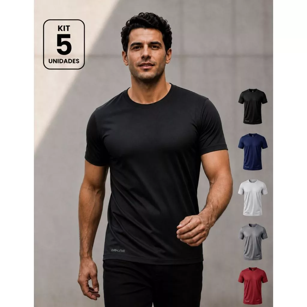 Kit 5 Camisetas Masculinas NanoFit Camisa Dry Fit Premium Não Amassa Academia Sem Suor e Proteção Uv — imagem 1