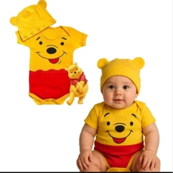 Body Bebê Ursinho Pooh + Touca Mesversaio Temático Unissex 100 % algodão