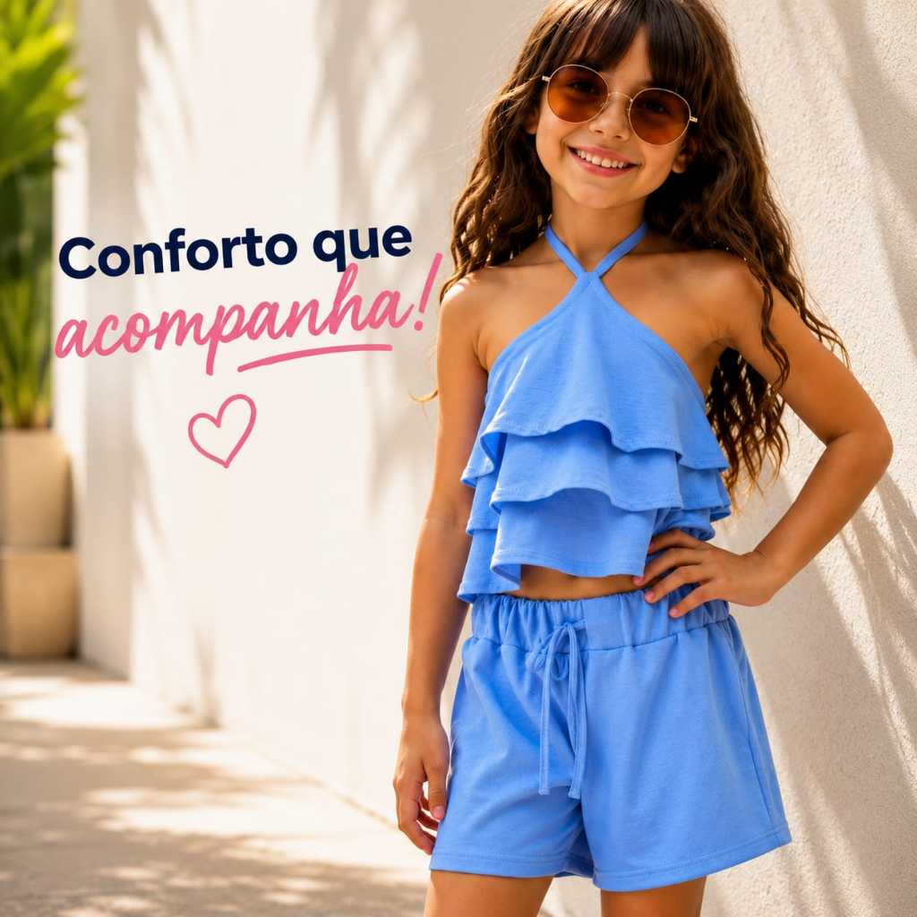 Conjunto Infantil duna Menina Estilosa Verão Fresquinho e Confortável Verão
